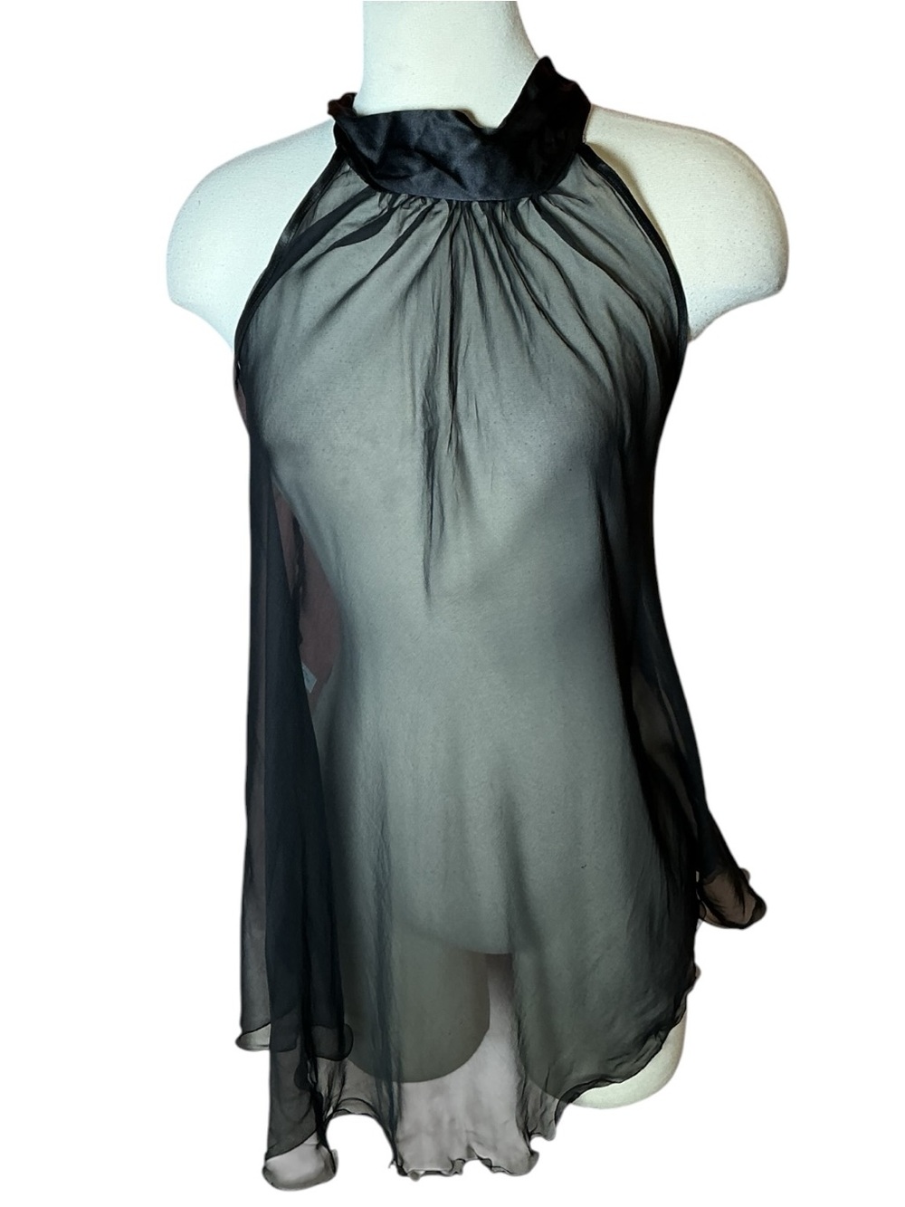 y2k Myla 100% Silk Chiffon Satin Halter High Neck Backless Babydoll Nighty M